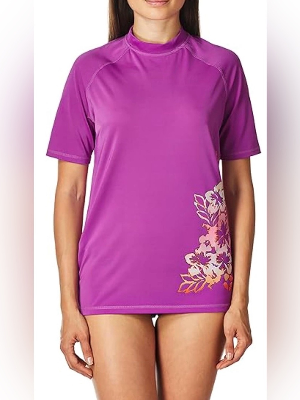 Women's Purple Floral Rash Guard Swim Top